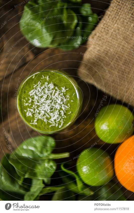 Green Smoothie Lebensmittel Gemüse Salat Salatbeilage Frucht Orange Milchshake Vitamin Limone Kokosnuss Getränk Becher Glas Lifestyle schön Gesundheit