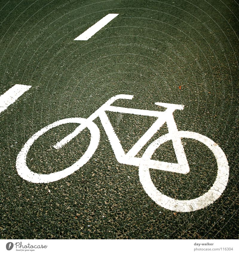 Flachgelegt Asphalt Symbole & Metaphern Fahrrad Streifen Radrennen Straßenverkehr Gegenverkehr Seitenstreifen Straßennamenschild Zeichen Schilder & Markierungen