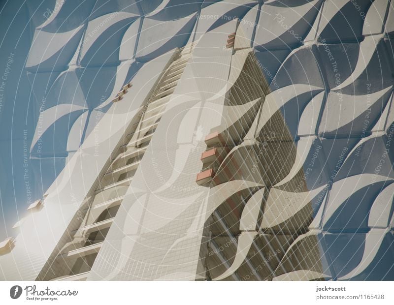 allerlei Wellplatte DDR Relief Wandverkleidung Berlin-Mitte Wohnhochhaus Fassade Beton Ornament Wellenform retro Doppelbelichtung Reaktionen u. Effekte