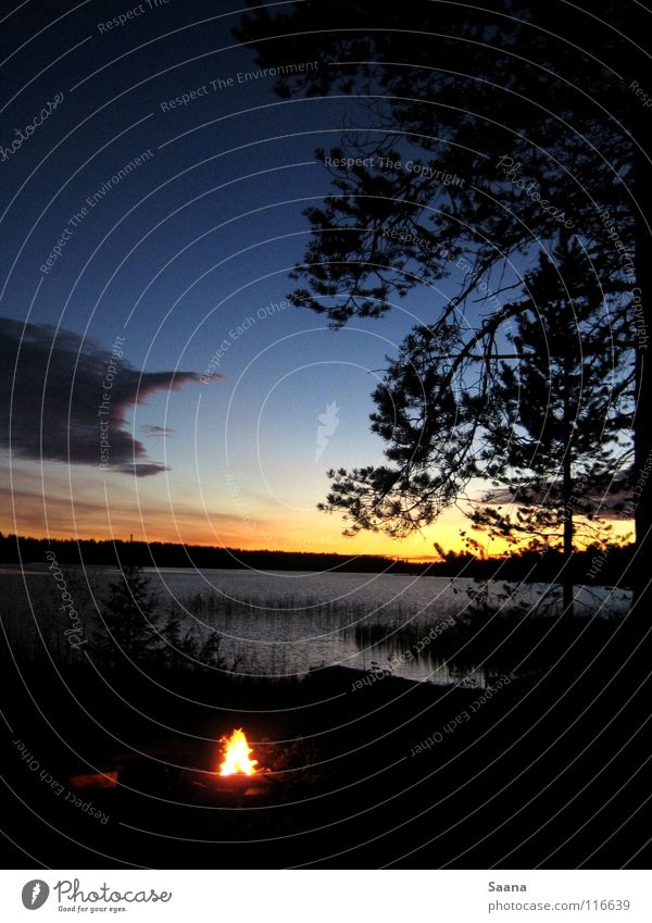 Ein Herbstabend am See in Lappland Wald Sonnenuntergang Dämmerung Frieden Küste Brand Natur Wasser Himmel Abend