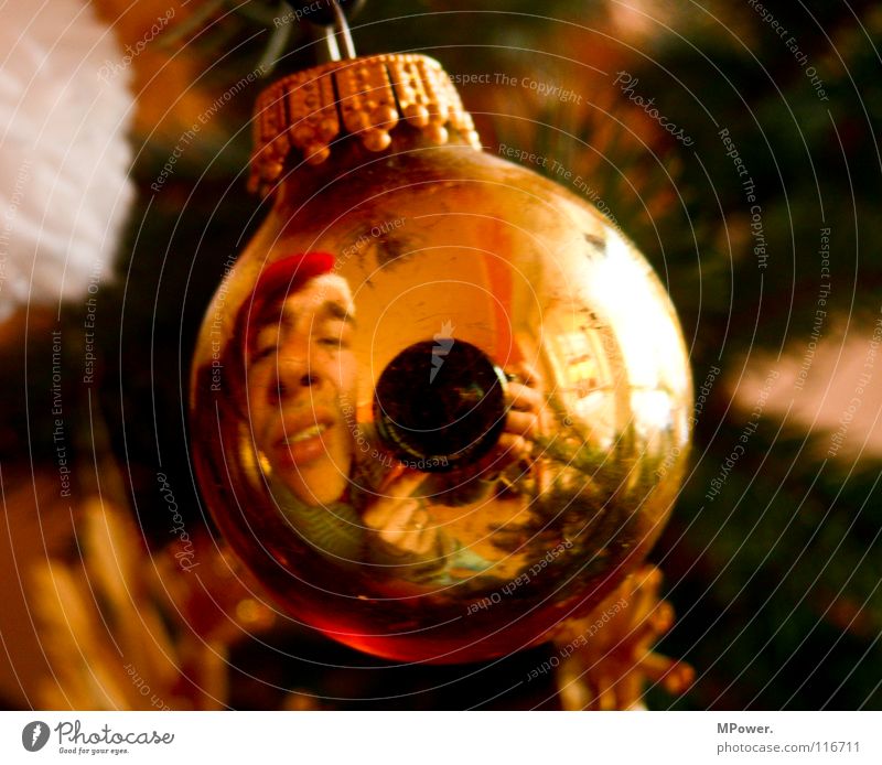 Kugelwicht Winter niedlich gold Wicht Christbaumkugel Weihnachten & Advent Spiegelbild Verzerrung Wölbung Fischauge Linse Reflexion & Spiegelung Weihnachtsmann