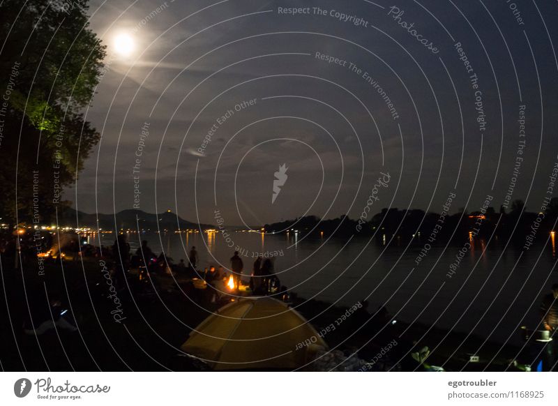 Mondlicht Jahrmarkt Landschaft Wasser Nachthimmel Vollmond Frühling Berge u. Gebirge Siebengebirge Flussufer Rhein Bonn Deutschland bevölkert Erholung