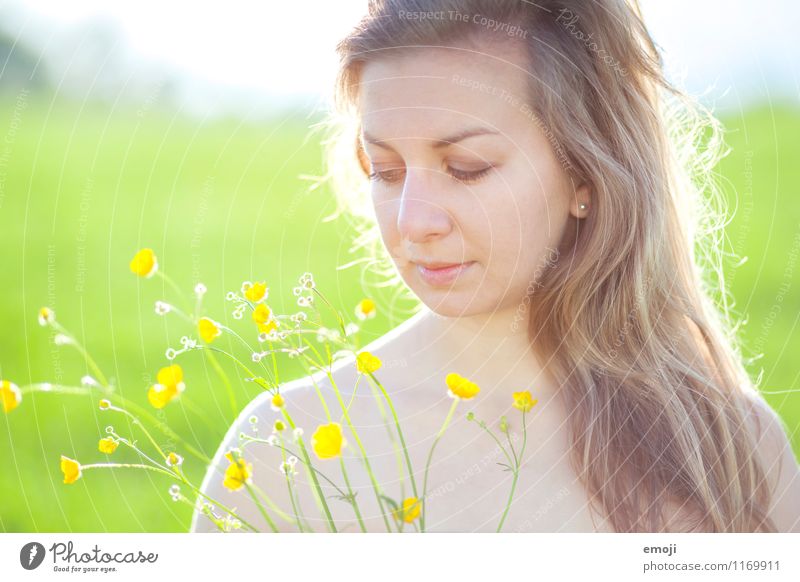 Butterblumen feminin Junge Frau Jugendliche Gesicht 1 Mensch 18-30 Jahre Erwachsene Pflanze Frühling Sommer Schönes Wetter Blume schön natürlich gelb grün
