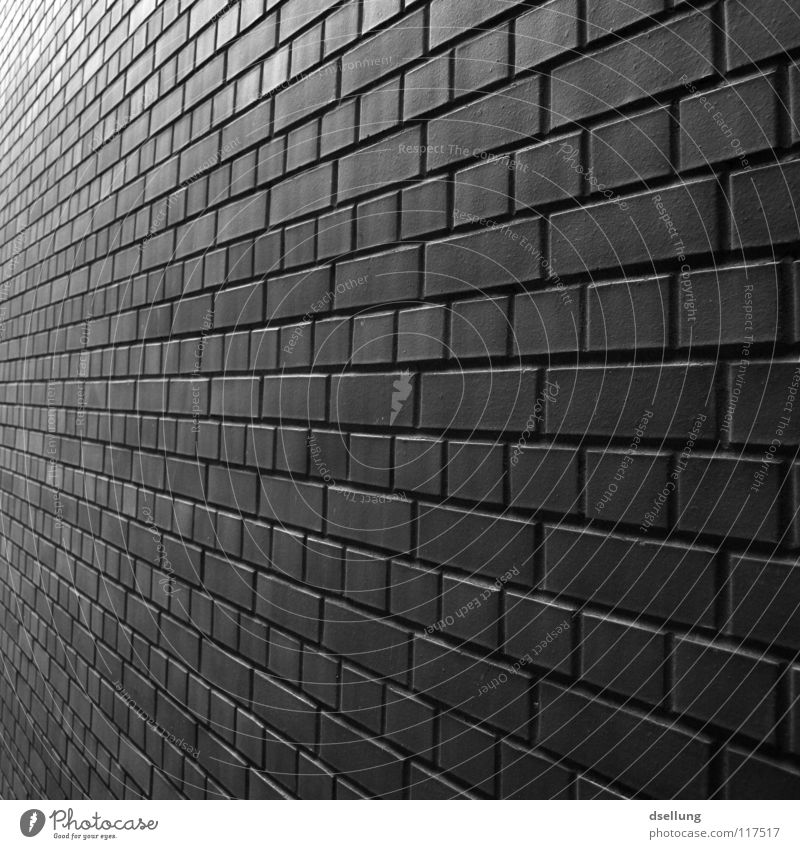 Der Wand entlang in schwarzweiß Mauer Fluchtpunkt Backstein versetzt Unendlichkeit fleißig Ferne verjüngen trist parallel Detailaufnahme Schwarzweißfoto