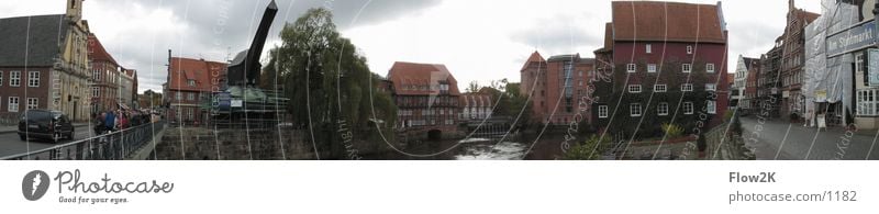 Lüneburg - Wasserviertel (Pano) Kran Panorama (Aussicht) historisch Stint Hafen Altstadt groß Panorama (Bildformat)