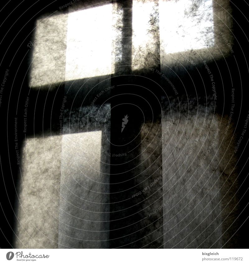 Fensterkreuz Schwarzweißfoto Menschenleer Morgen Licht Schatten Silhouette Gegenlicht Schlafzimmer Rücken Kreuz dunkel hell schwarz Haushalt durchsichtig Tag