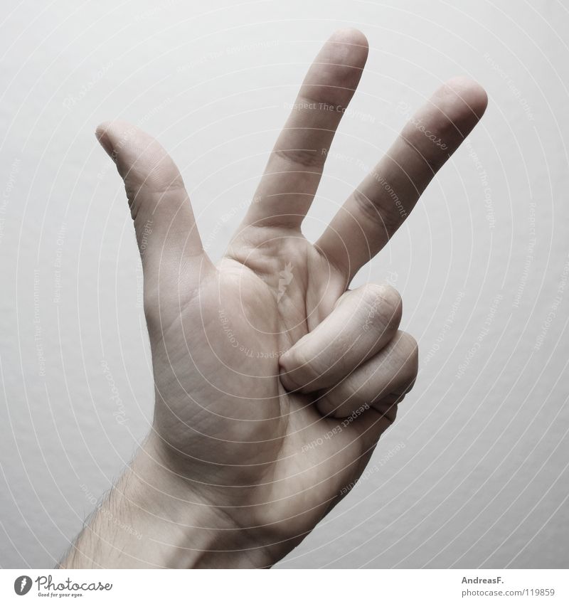 Drei. 2 3 Ziffern & Zahlen Hand Daumen Finger gestikulieren Symbole & Metaphern Mathematik Gebärdensprache three zählen zeigen Zeichen mit den fingern zählen