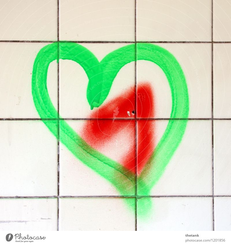 Liebe auf Seiten der Fliese Freude Dekoration & Verzierung Bad Kunst Mauer Wand Graffiti Herz Zusammensein Glück hell grün rot Gefühle Frühlingsgefühle