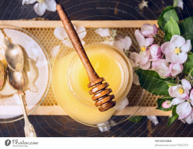 Ein guter Honig Lebensmittel Süßwaren Ernährung Bioprodukte Vegetarische Ernährung Diät Schalen & Schüsseln Topf Becher Glas Löffel Stil Design