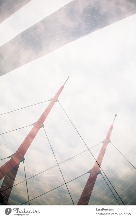 Titel gesucht! elegant Stil Design Kunst Umwelt Himmel Wolken Stadt Brücke Bauwerk Architektur Metall Linie Streifen ästhetisch hell grau rot weiß Röhren