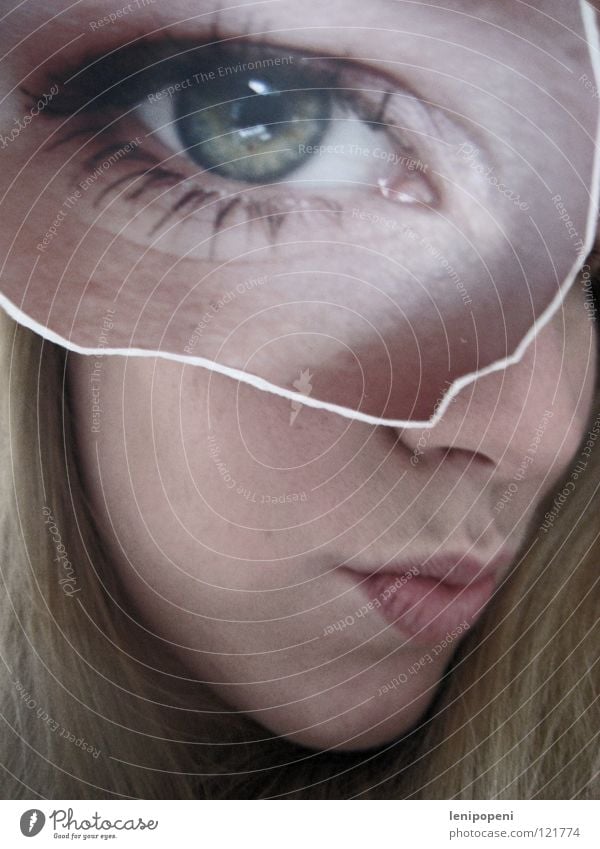 Patcheye Fotografie ausgerissen blond Lippen Tauschen Frau grün Silhouette Ecke Auge Gesicht verstecken zu groß Haare & Frisuren Mund Nase geklebt Halbprofil