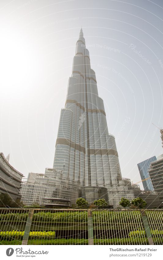 Kalifa Dubai Stadt Stadtzentrum bevölkert Haus Hochhaus Turm Architektur Fassade Sehenswürdigkeit Wahrzeichen braun gold grau grün schwarz silber weiß