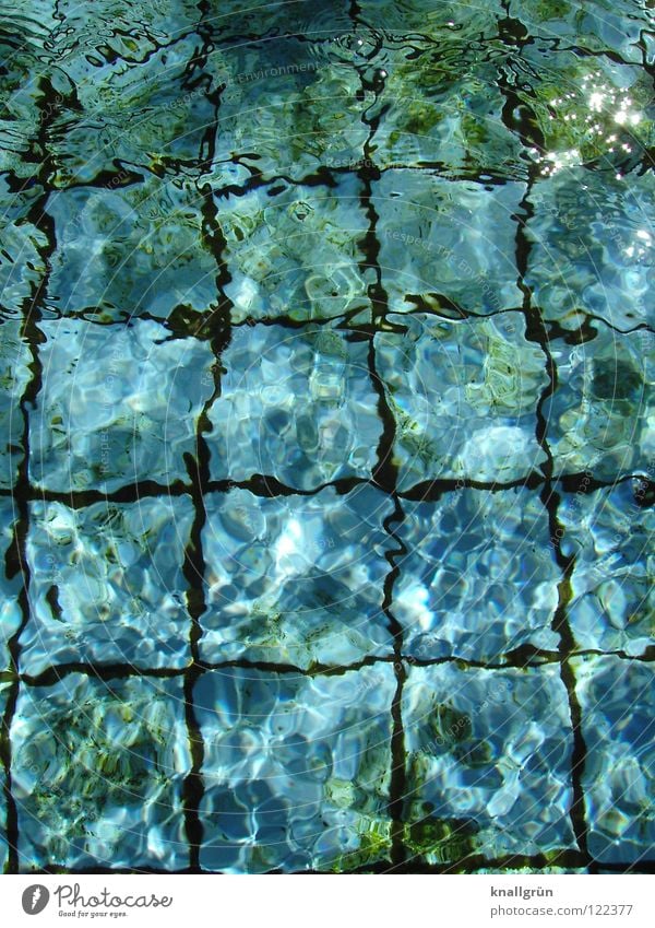 Flirren Sommer Schwimmbad Licht grün Quadrat Algen nass dunkel Physik Kühlung Wasser Freude Schatten blau Fuge Reflexion & Spiegelung Unschärfe hell