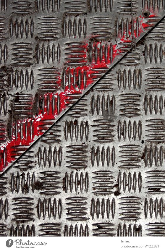 BauStellenProfil (IV) Blech Straßenbau Noppe Silhouette Muster rot Ölfarbe diagonal schön Eisen Eisenplatte Fuge zählen Sicherheit Arbeit & Erwerbstätigkeit