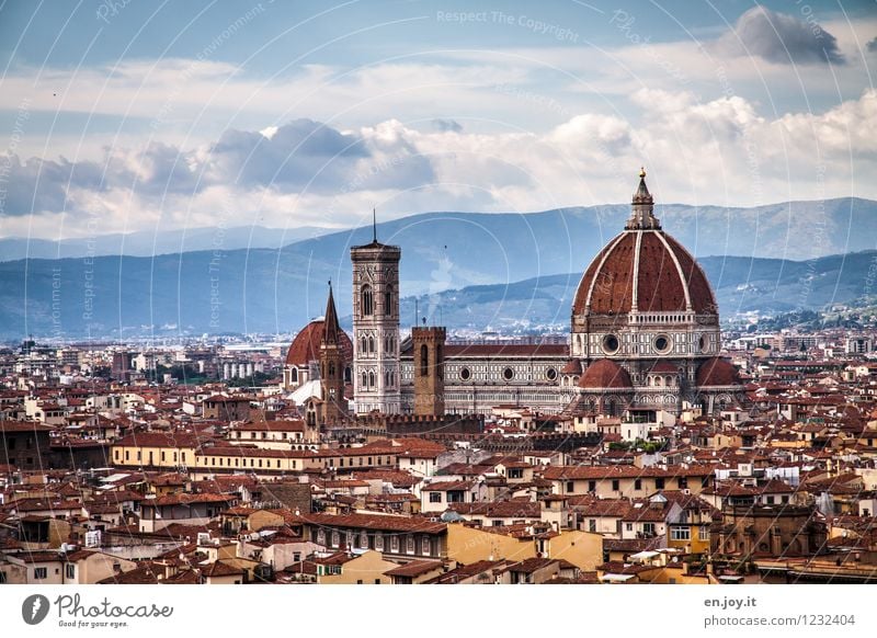 Giottos Glockenturm Ferien & Urlaub & Reisen Tourismus Ausflug Sightseeing Städtereise Sommer Sommerurlaub Himmel Wolken Florenz Toskana Italien Stadt