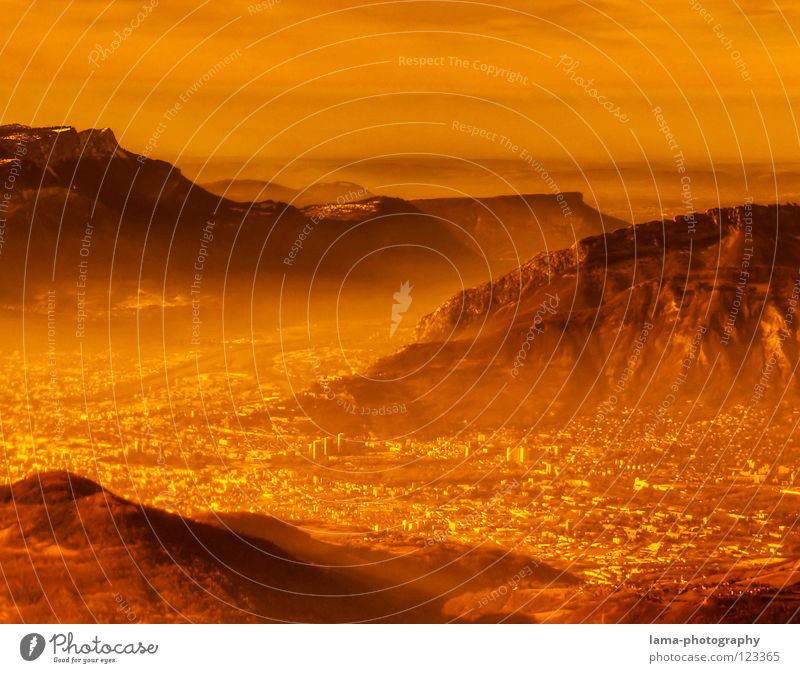 Visions: Welcome to Mars! Zukunft Lava Eruption Stadt Tal mystisch Schleier Nebel ausbreiten verbreiten Gesellschaft (Soziologie) Planet Lebensraum Ozon