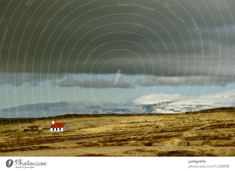 Island Umwelt Natur Landschaft Himmel Wolken Klima Haus Kirche klein Stimmung Einsamkeit ruhig Ferne Farbfoto Außenaufnahme Menschenleer Licht