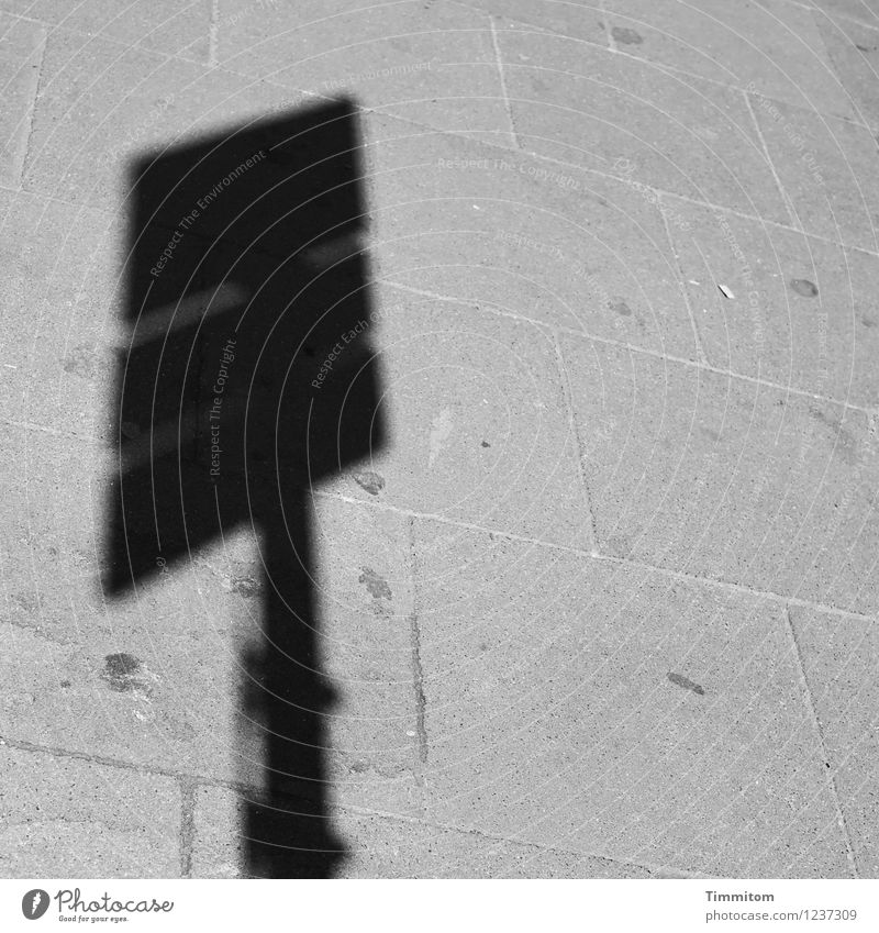 Jetzt gleich! Stein Schilder & Markierungen ästhetisch einfach grau schwarz Gefühle Stimmung Irritation Fuge Schwarzweißfoto Schatten unklar Platz Bodenplatten