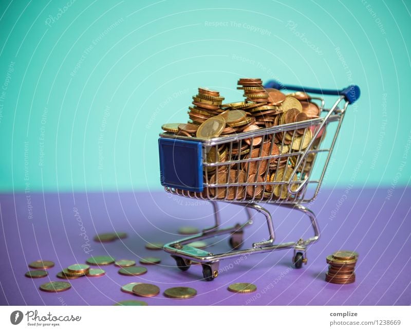 Euro, Münzen, Kleingeld Lebensmittel Ernährung kaufen Reichtum Geld sparen Handel Kapitalwirtschaft Börse Geldinstitut Business violett türkis Spielsucht