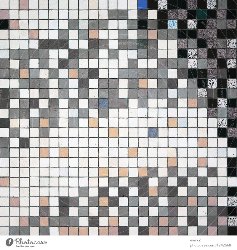 Kleine Kacheln Kunst Kunstwerk Mosaik Fliesen u. Kacheln Zusammensein retro viele verrückt wild grau orange schwarz weiß Design Quadrat grau-blau rosa gemischt