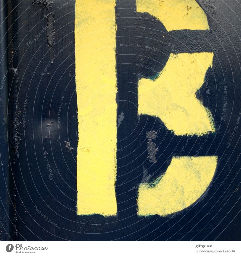 B Buchstaben Beschriftung Typographie Lateinisches Alphabet gelb Schriftzeichen Industrie Graffiti Wandmalereien alfabet Schilder & Markierungen wer a sagt