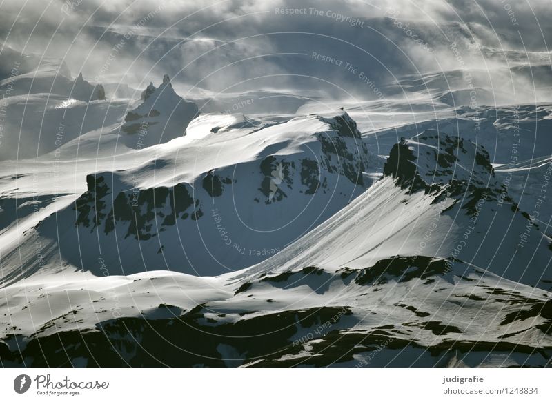 Island Umwelt Natur Landschaft Wolken Klima Wetter Nebel Eis Frost Schnee Felsen Berge u. Gebirge Schneebedeckte Gipfel Gletscher eckig gigantisch kalt