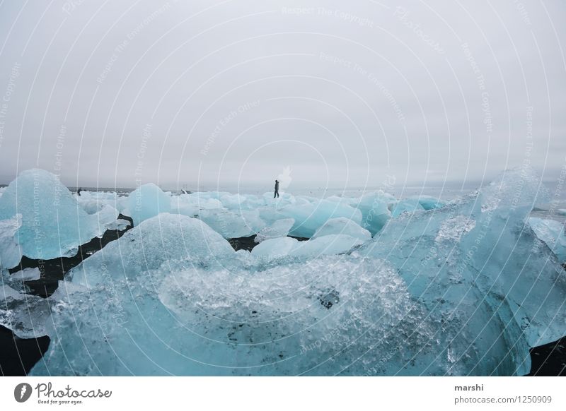 Eiswelten II Mensch 1 Natur Landschaft Wolken Klima Klimawandel Wetter Berge u. Gebirge Gletscher Vulkan Küste Bucht Meer Stimmung blau Eisberg Eisscholle