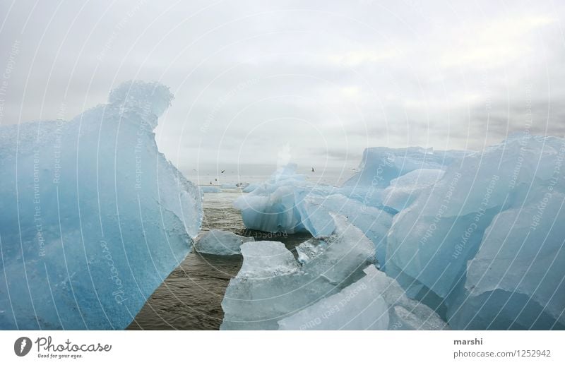Eiswelten Natur Landschaft Frost Felsen Gletscher Vulkan Küste Bucht Meer Insel Gefühle Stimmung Eisberg Jökulsárlón Island Ferne kalt Macht Eisscholle blau