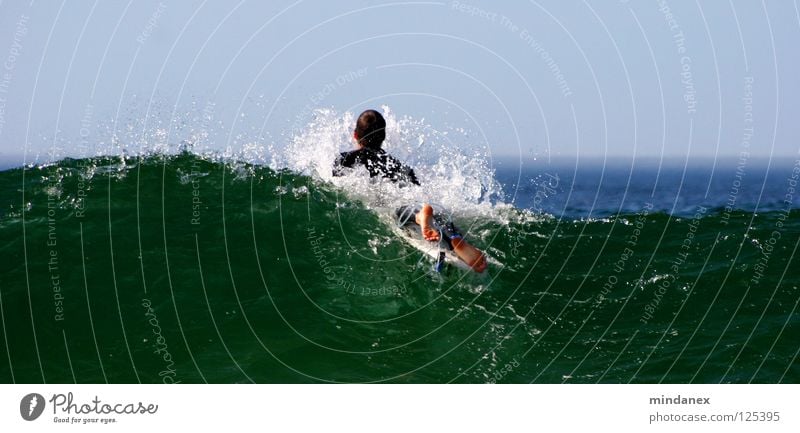 Wellenbrecher Surfen Surfer Meer grün Wassersport blau
