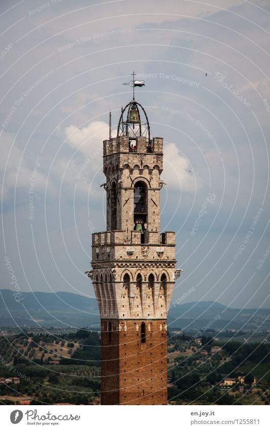 ganz weit oben Ferien & Urlaub & Reisen Tourismus Sightseeing Städtereise Sommerurlaub Himmel Wolken Horizont Hügel Siena Toskana Italien Turm Bauwerk