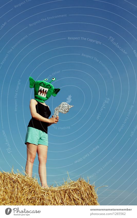 NA KOMM DOCH! Kunst Kunstwerk Abenteuer ästhetisch Waffe Laser Außerirdischer außerirdisch Strohballen grün Maske Karnevalskostüm Monster Ungeheuer