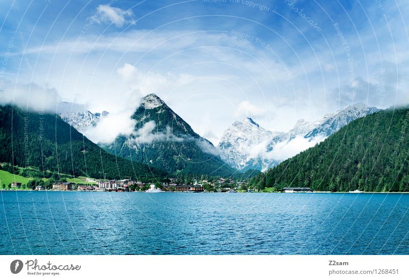 Achensee Ferien & Urlaub & Reisen Ausflug Sommer Sommerurlaub Natur Landschaft Himmel Wolken Schönes Wetter Alpen Berge u. Gebirge Gipfel Seeufer frisch