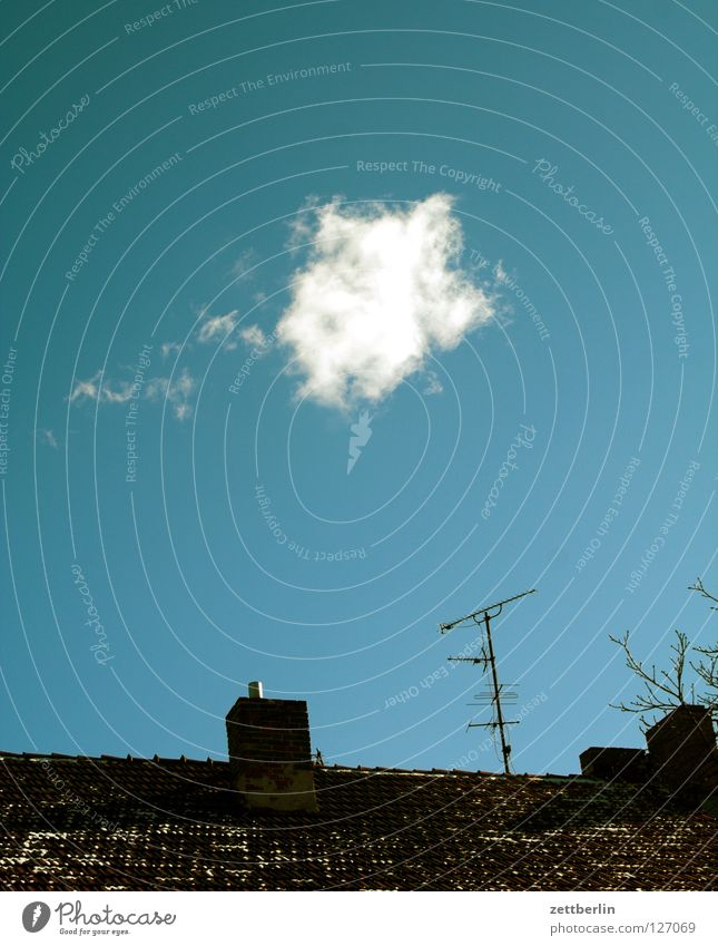 Wolke Wolken himmelblau Dach Schornstein Antenne Fernsehen Detailaufnahme Himmel Vergänglichkeit fernsehfunk fernsehgebühren