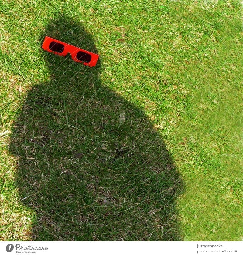 Mr. Bojangles feat. Kalle :-)) Schatten Brille Silhouette rot Sonnenbrille Gras grün Freude obskur Garten der schwarze Mann Juttaschnecke Witz