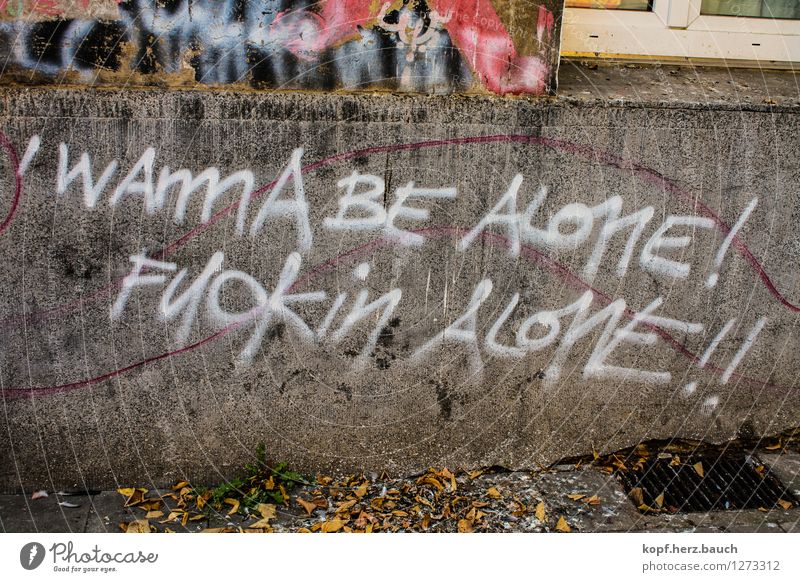 FUCKIN ALONE!! Graffiti Mauer Wand Schriftzeichen Denken Kommunizieren schreiben Traurigkeit Stadt Wut Trauer Stress Ärger Frustration Verbitterung trotzig Hass