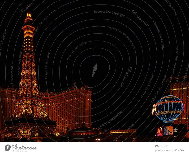 Eifeltower Nightshot Las Vegas Hotel Nacht Licht Paris Architektur Eiefeltower Beleuchtung
