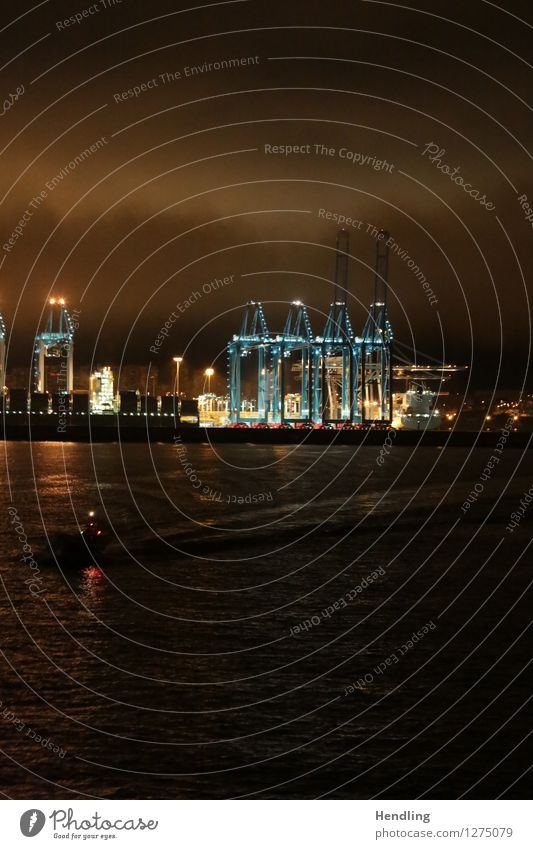 Algeciras Hafen in der Nacht Wasser Arbeit & Erwerbstätigkeit Wachstum Algeciras Bucht Gibraltar Kran Beleuchtung Scheinwerfer Globalisierung Hafenstadt Spanien