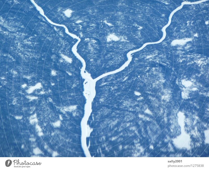 Lebensadern... Natur Landschaft Winter Klima Eis Frost Schnee Wald Fluss Flugzeugausblick frieren fantastisch kalt unten Fernweh Einsamkeit Höhenangst