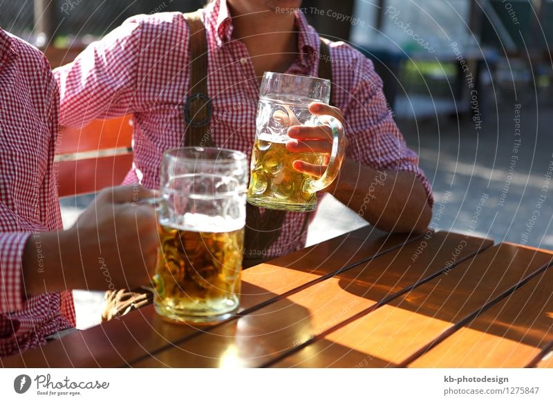Two men sitting in a beer garden in Bavaria Getränk trinken Alkohol Bier schön Tourismus Sommer Oktoberfest Feierabend Mensch maskulin Freundschaft Hand 2