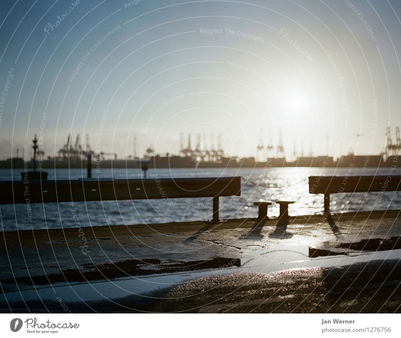 Hafen Hamburg Horizont Sonnenaufgang Sonnenuntergang Sonnenlicht Frühling Herbst Wetter Schönes Wetter Küste Hamburger Hafen Stadt Hafenstadt Menschenleer