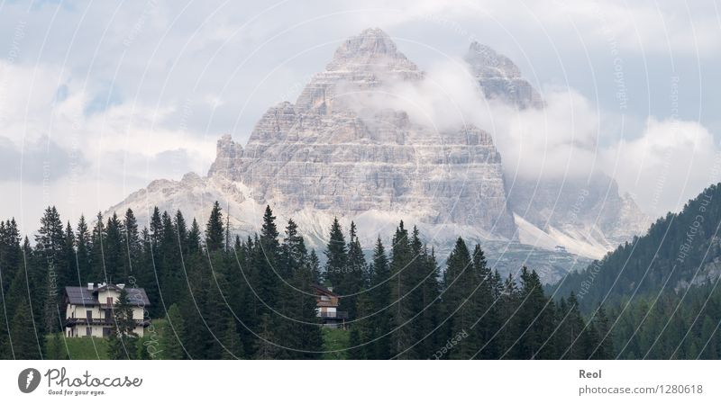 Drei Zinnen Umwelt Natur Landschaft Urelemente Himmel Wolken Sommer Nebel Felsen Alpen Berge u. Gebirge Dolomiten Gipfel Stein wandern steinig mystisch Misurina