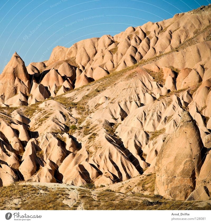Sahnefelsen Cappadocia Türkei Tuffstein bizarr Hügel Sommer schön Idylle Erosion Anatolien Asien Kunst majestätisch Respekt Muster Geologie Kalkstein