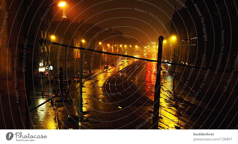 katowice - nacht Nacht Licht Kattowitz Laterne dunkel Hauptstraße Verkehrswege Straße Polen reflektion Regen