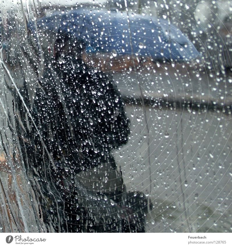 Schietwetter Farbfoto Außenaufnahme Mensch 1 Wasser Wassertropfen Frühling Herbst Wetter Unwetter Wind Sturm Regen Gewitter Straße Tasche Regenschirm kalt nass