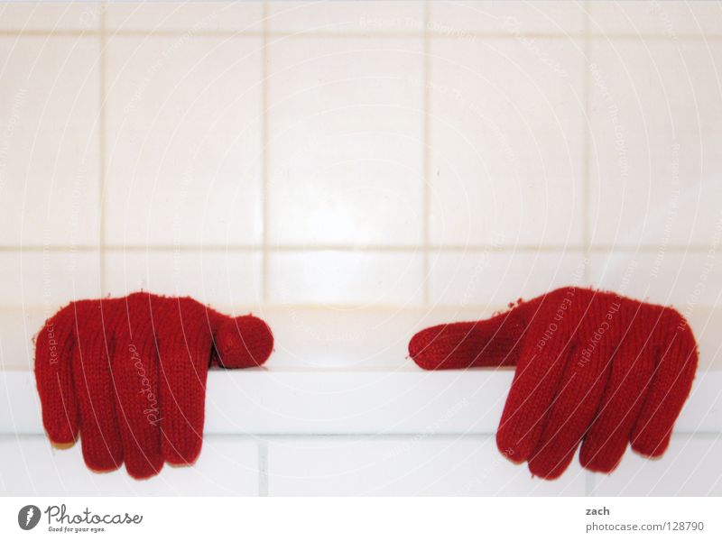Rothändle Hand Handschuhe Winter Bad Badewanne rot weiß fließen Finger Daumen Bekleidung Schnee Kontrast Wannenbad Toilette Schwimmen & Baden
