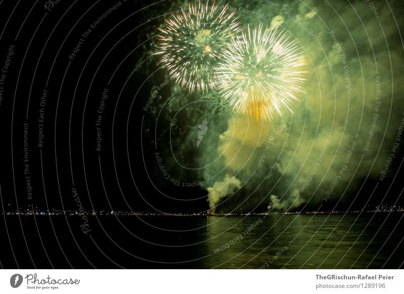 Feuerwerk 9 Künstler Theaterschauspiel gelb gold grau grün orange schwarz silber Strukturen & Formen Explosion Langzeitbelichtung Rauch Licht zünden hell Nacht