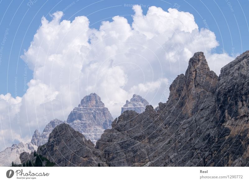 Wolken und Felsen Umwelt Natur Landschaft Urelemente Himmel Sommer Schönes Wetter Alpen Berge u. Gebirge Dolomiten Südtirol Drei Zinnen Gipfel Steilwand Stein