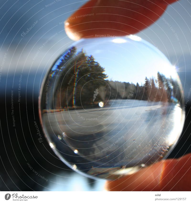Linse vor der Linse 1 Reflexion & Spiegelung gedreht Vordergrund Hintergrundbild Lichtpunkt Unschärfe Wölbung Sonne schön konvex Brennpunkt See Teich Wald