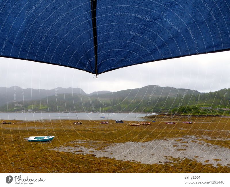 scottish rain... Natur Landschaft Wolken schlechtes Wetter Berge u. Gebirge Küste Meer Schottland Segelboot Regenschirm beobachten kalt nass natürlich trist