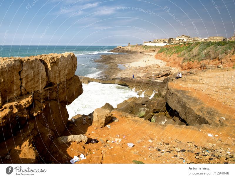 der Atlantik trifft Marokko II Umwelt Natur Landschaft Pflanze Sand Wasser Himmel Horizont Sommer Wetter Schönes Wetter Gras Felsen Wellen Küste Meer Rabat